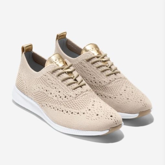 Cole Haan 2.Zerogrand Stichlite Wingtip Knit Oxford Sneakers with Gold Accents - Picture 1 of 12